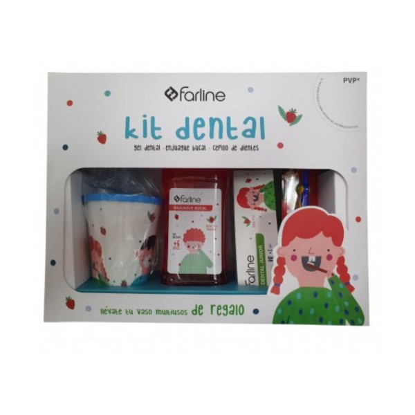 Farline Kit Dental Infantil (Gel Dental Junior 75 ml + Enjuague Bucal 500 ml + Cepillo de Dientes + Vaso Plástico)