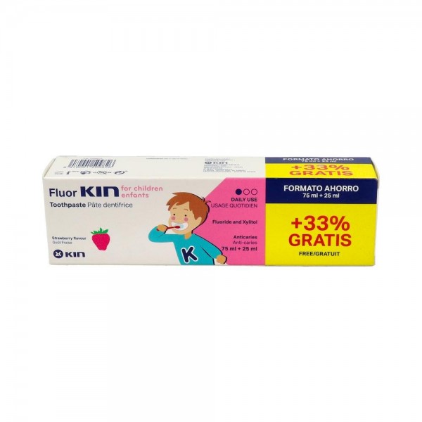 Fluor Kin Fresa Pasta Dental Infantil 2-6 Años 75 + 25 Ml