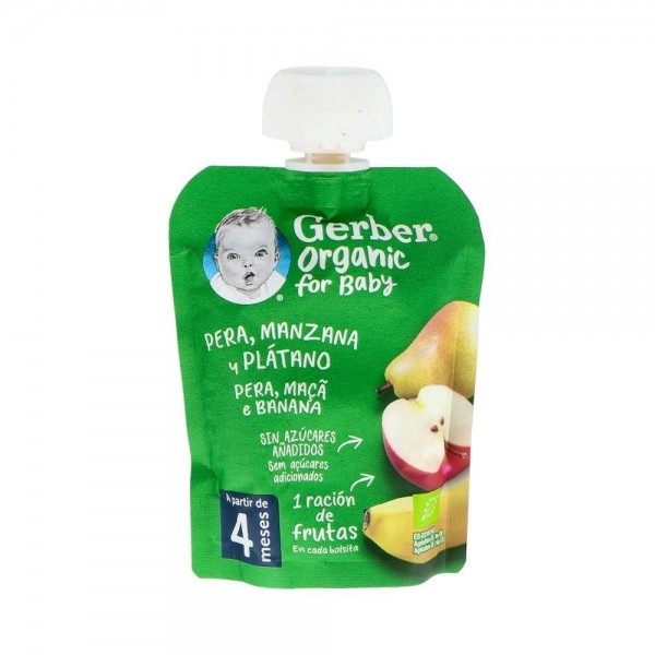 Gerber Pouch Organic Pera, Manzana, Platano 90 G